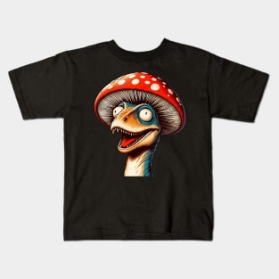 Funny Velociraptor Mushroom Hat Dinosaur Garden Kids T-Shirt